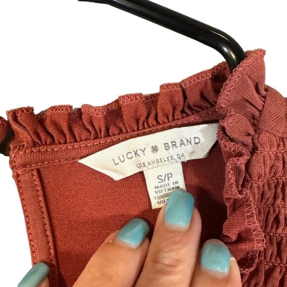 Lucky Brand Rust Textured Accordion Upper Long Sleeve Blouse Women Sz S - Picture 6 of 8